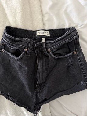 Abercrombie & Fitch Black Distressed High-Rise Denim Shorts